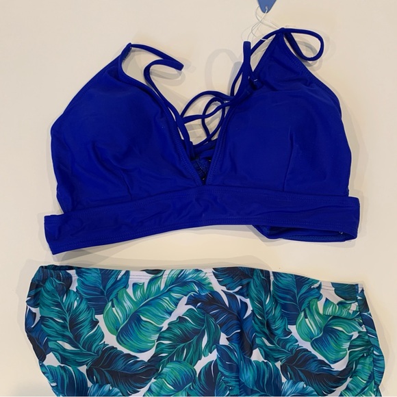 Maternity Two Piece Criss Cross Blue Swimsuit Bikini V Neck Size Small - Picture 5 of 15